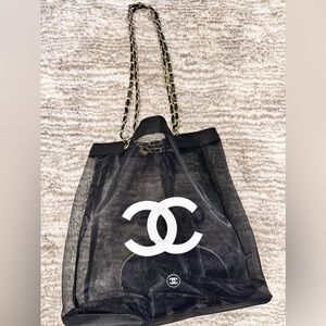 CC clear bag beach tote purse mesh chain strap Brand New see-through